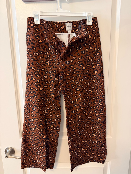 Maeve Pants - Maeve Brown Leopard-Print Cropped Wide-Leg Pants